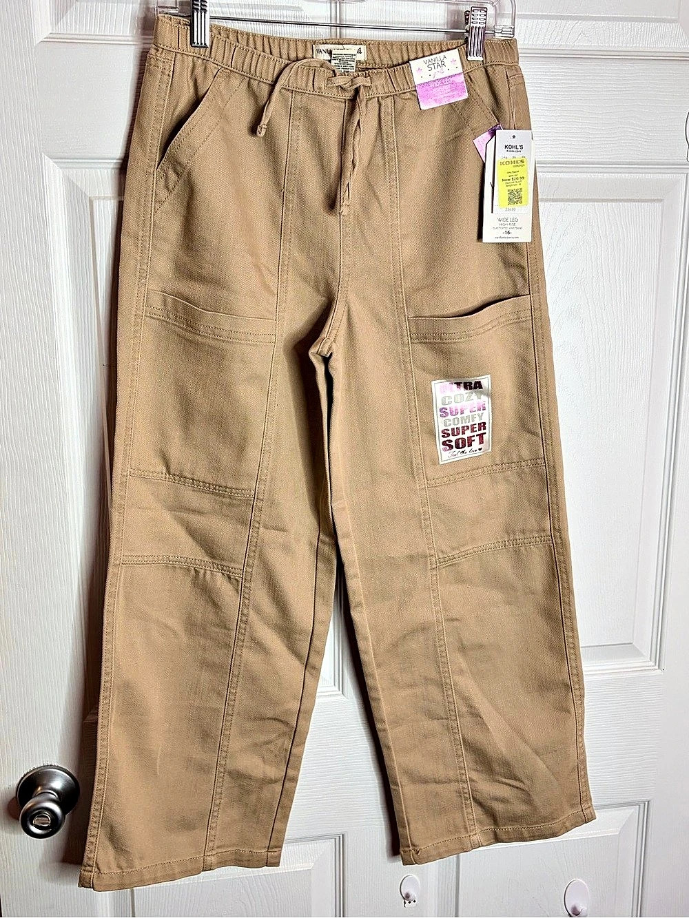 NWT Vanilla Star Girls Size 16 Wide Leg High Rise Khaki Utility Pants
